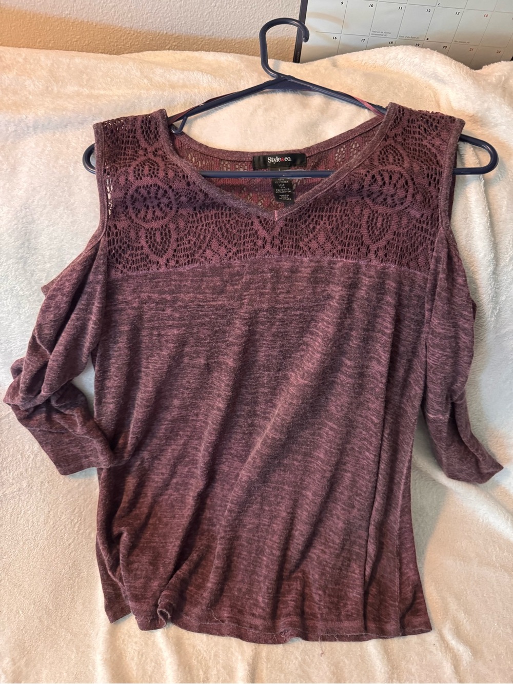 Style & Co. Women's Plum Lace Yoke Cold-Shoulder Top
